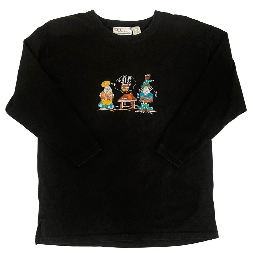 Vintage 90s Malarkey Halloween Embroidered Long Sleeve Top Black